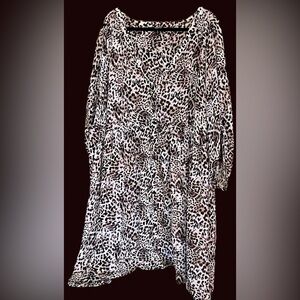 TORRID Leopard White Animal Print Mini Chiffon Sheer Shirt Dress, Size 6X, EUC.